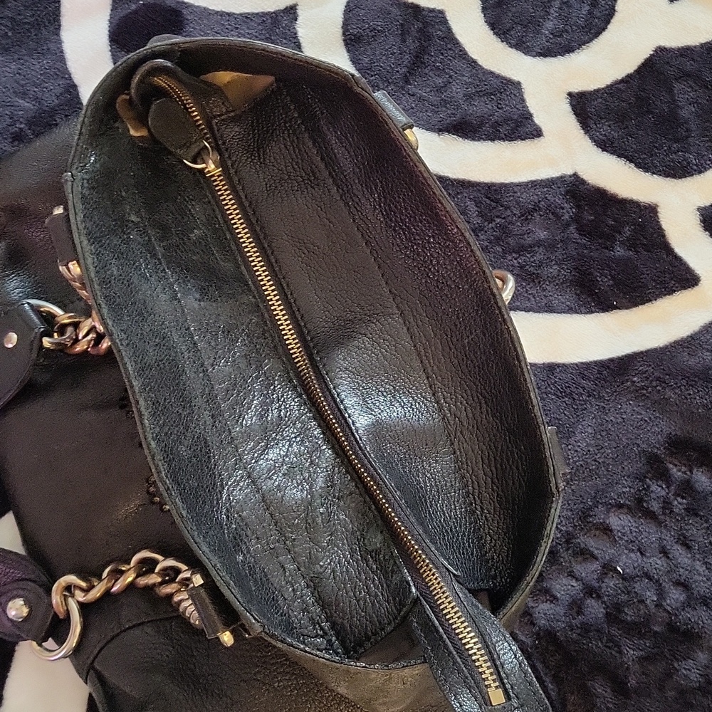 Versace Black Leather Studded Tote with Gold Chain Handles - Picture 10 of 15